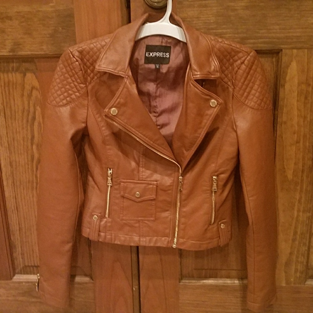 Express brown faux leather jacket like new XS